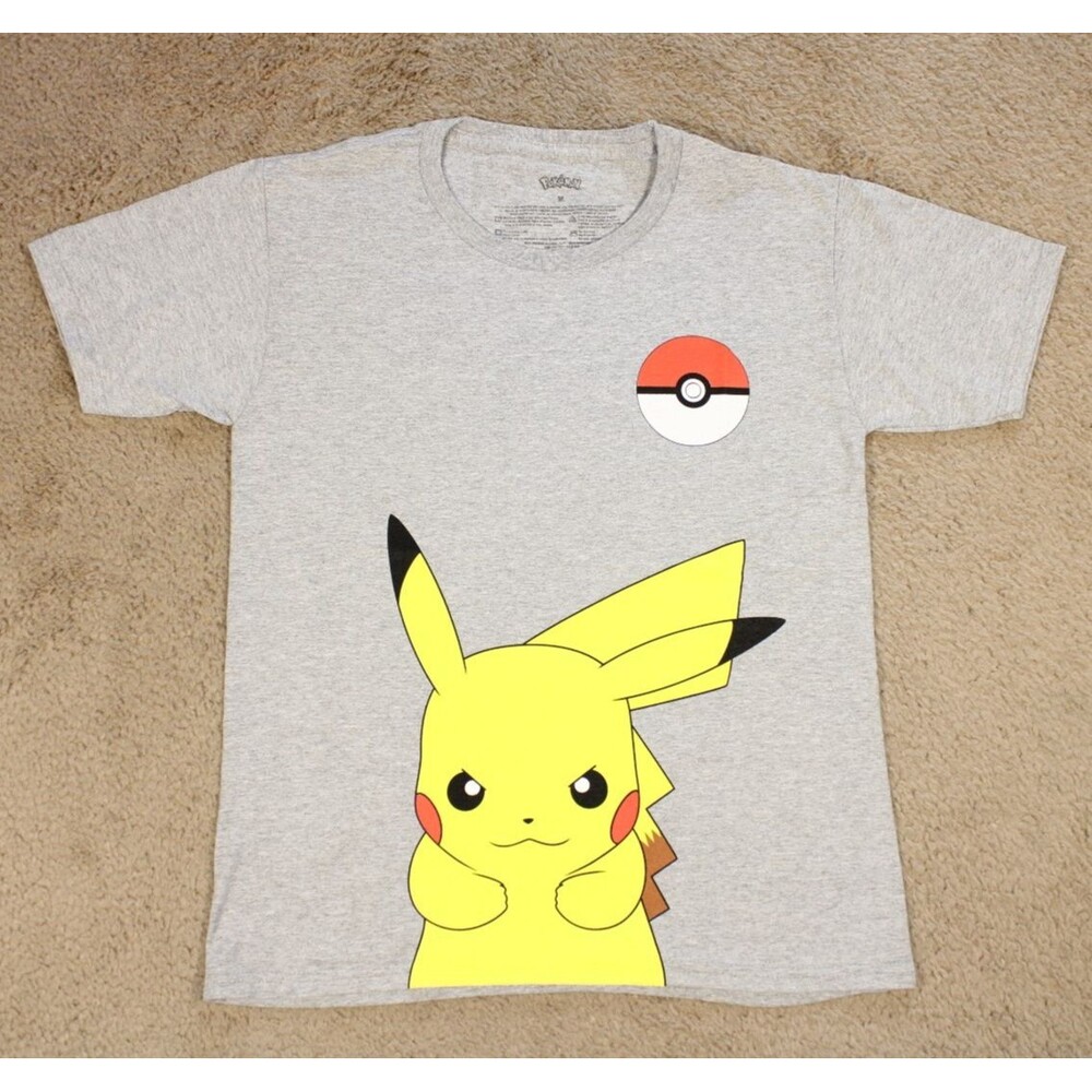 Pokemon Pikachu Peeking Graphic Tee T-Shirt Boys (M) Gray Cotton Licensed NWOT